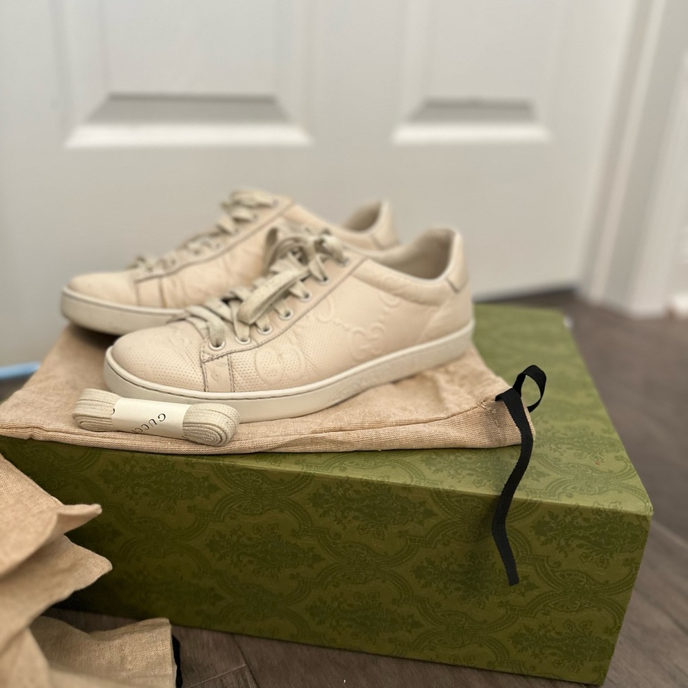 Cream Gucc Sneakers with GG Embossed Design